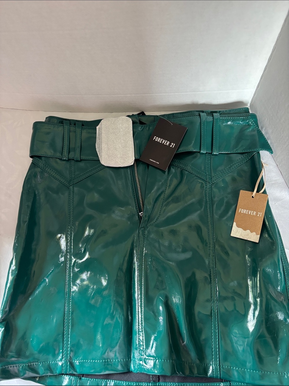 Forever 21 Emerald Patent Mini Skirt with Buckle Belt